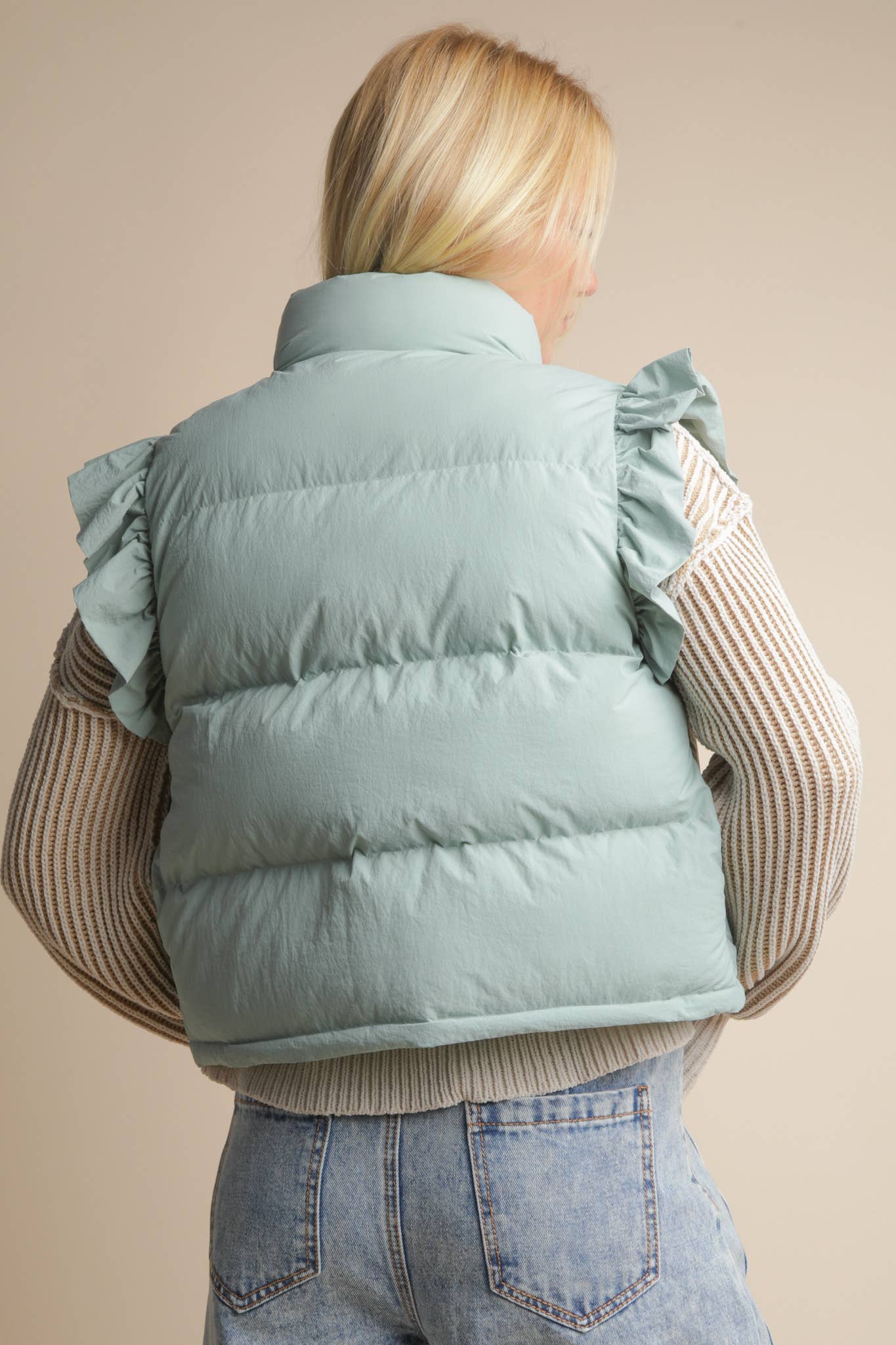 Puffer Vest w/ Ruffle Sleeve