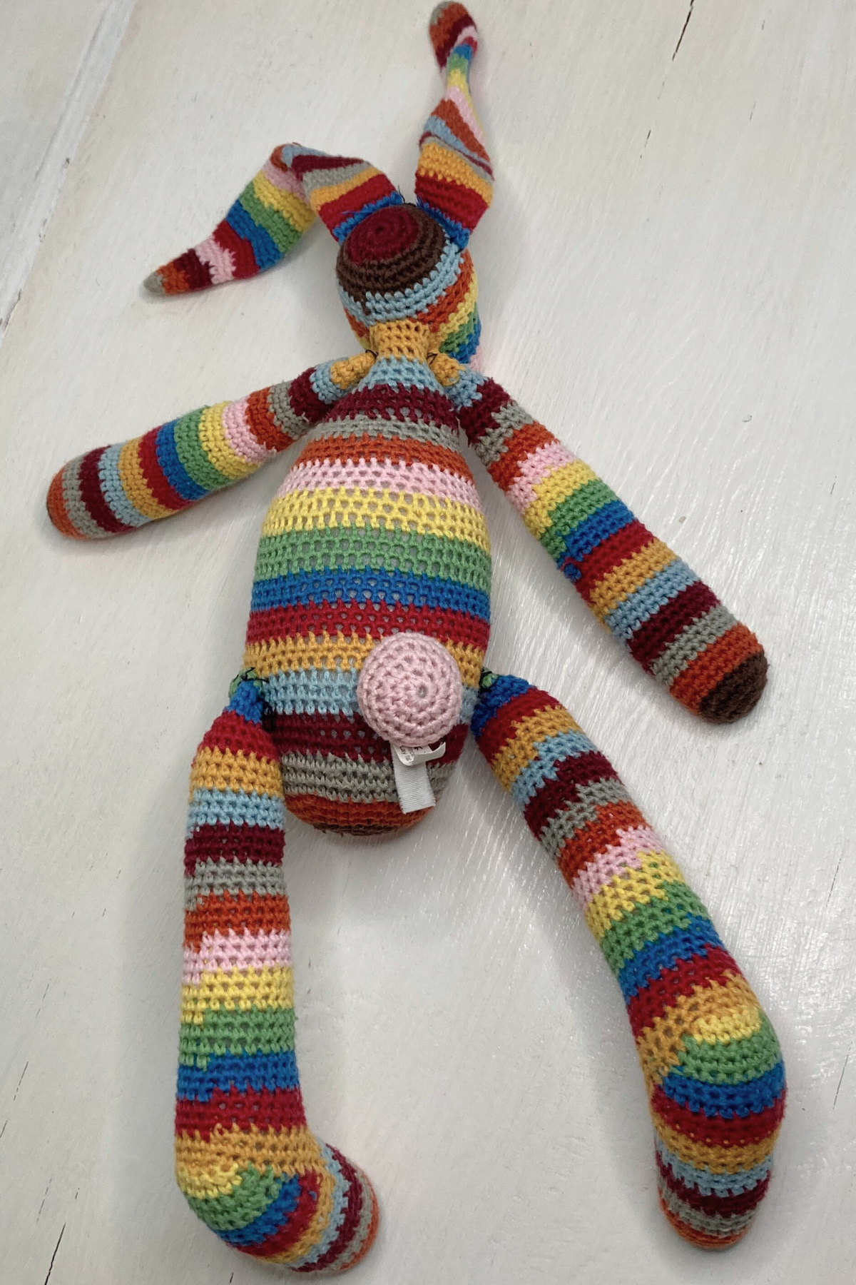 Thrifted Schylling Knit Rainbow Bunny