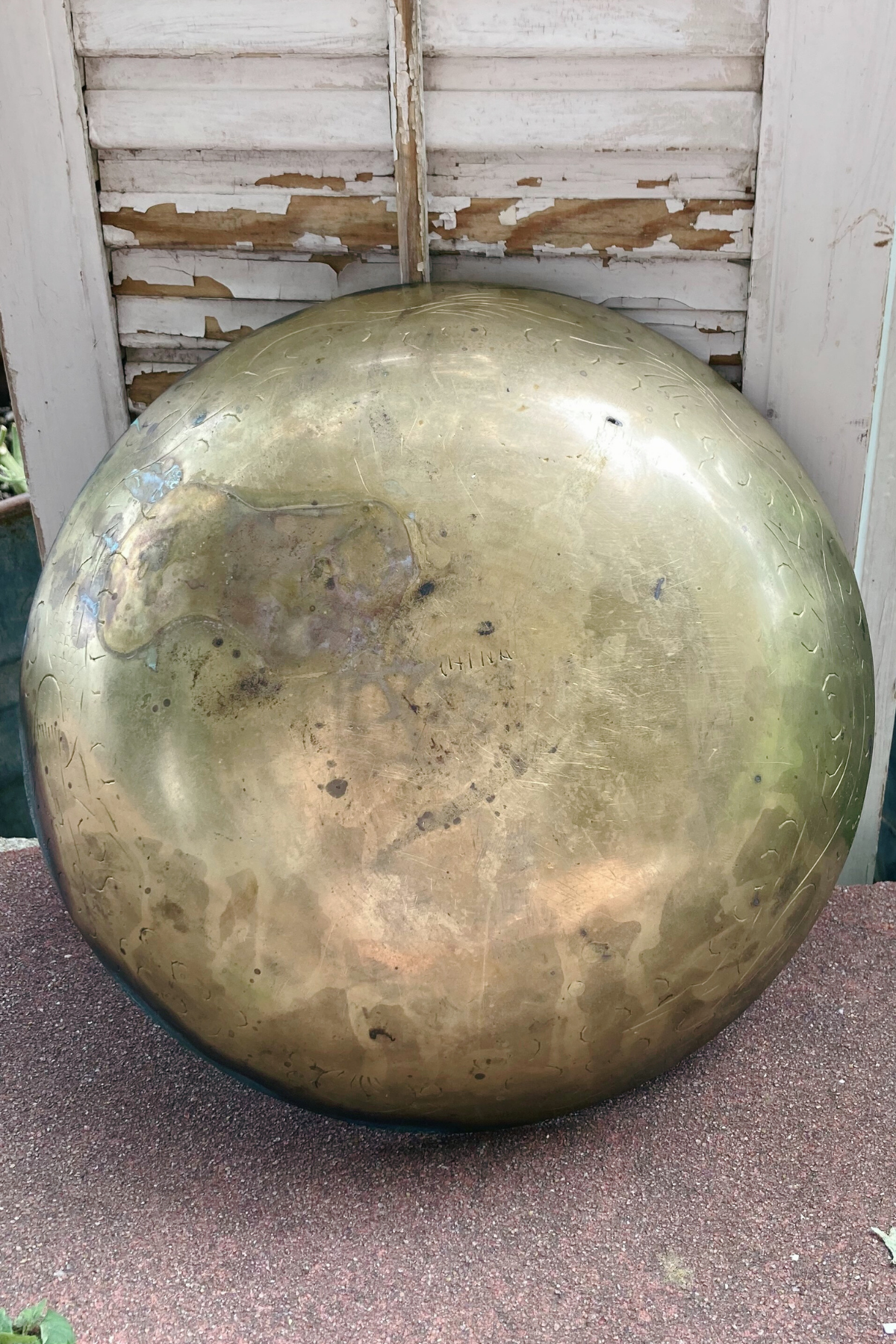 Antique Chinese Brass Etched Bowl
