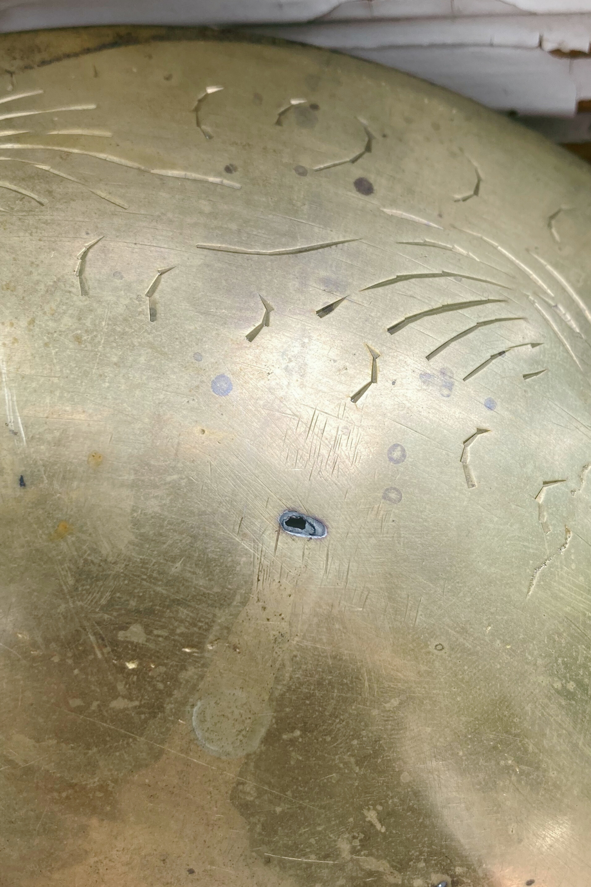 Antique Chinese Brass Etched Bowl
