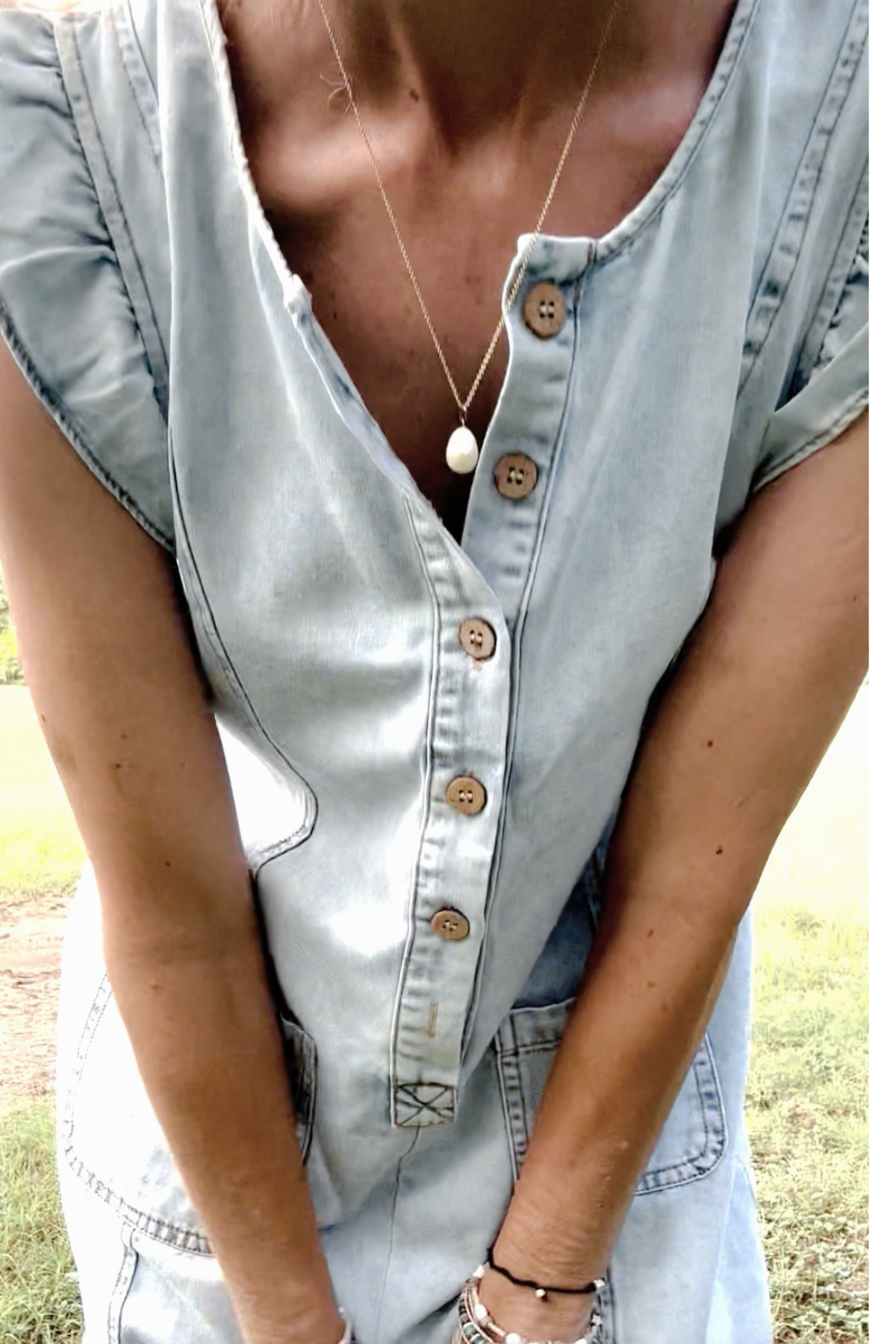 Sweet Ruffle Denim Romper
