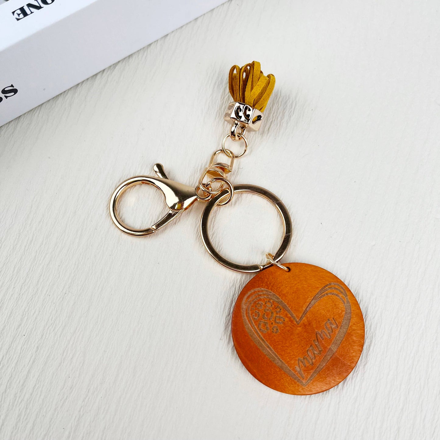 Mama Wooden Pendant Keychain with Tassel