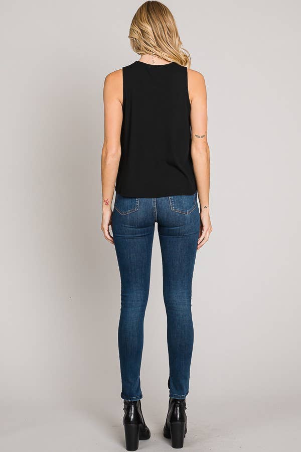 Sleeveless Asymmetric Ruffle Hem Vegan Leather Top