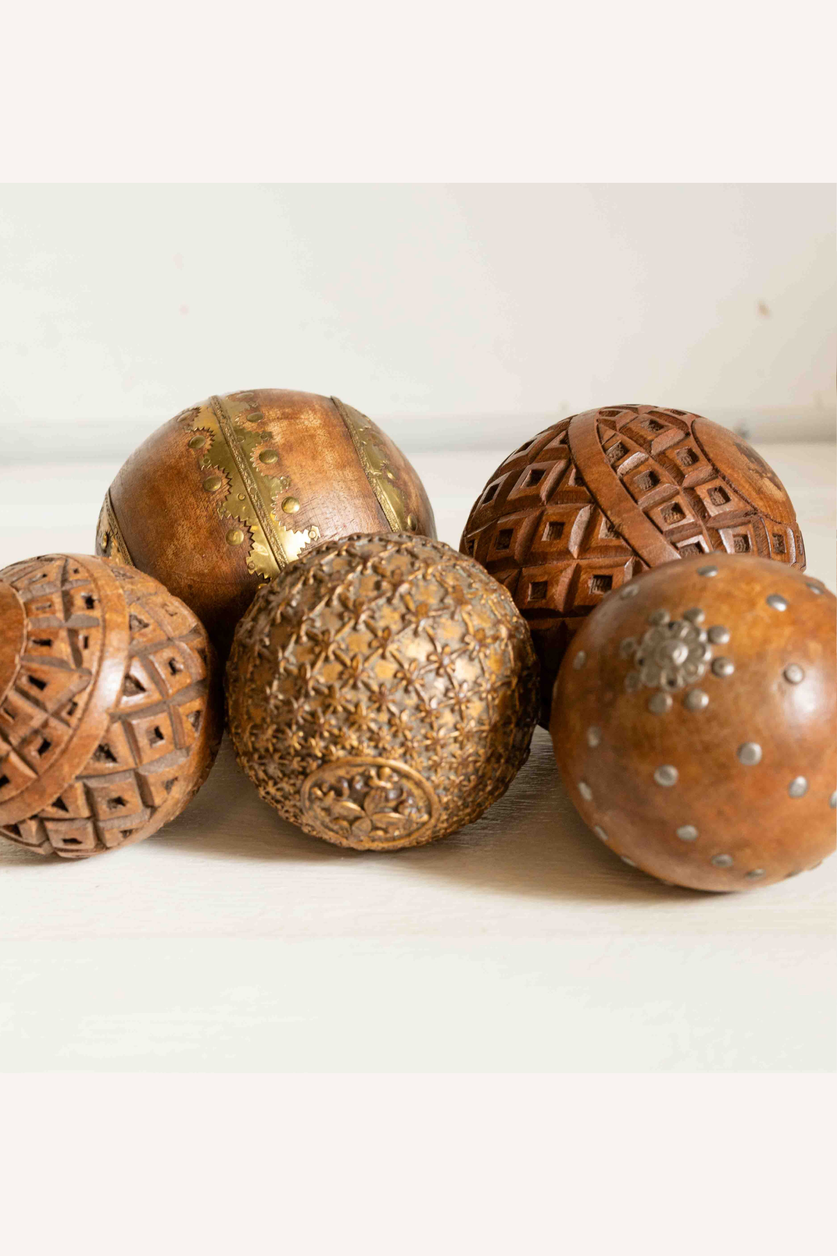 Thrifted Set of 5 Mixed Decorative Balls- Assorted Sizes