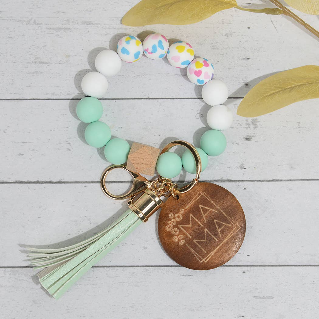 Mama Silicone Beaded Tassel Keychain