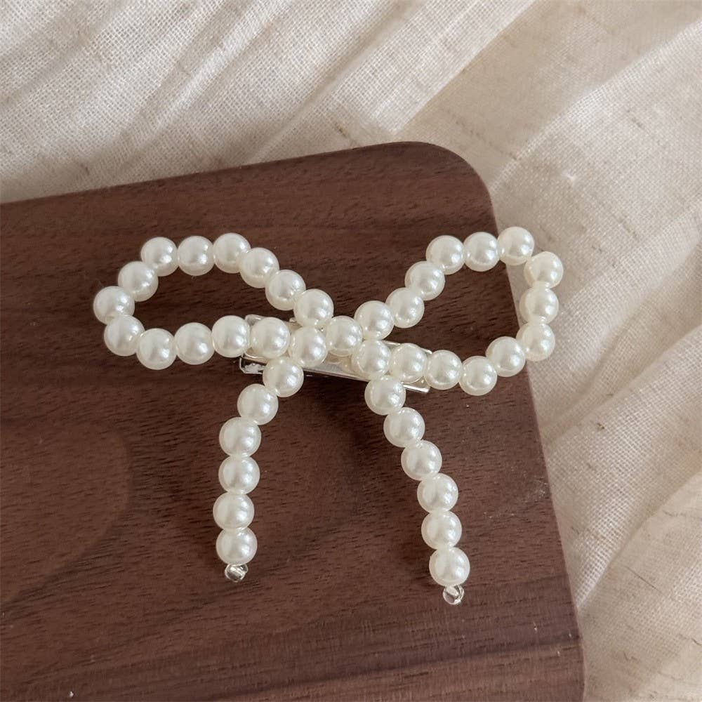 Pearl Bow Hair Clips - Set of 2