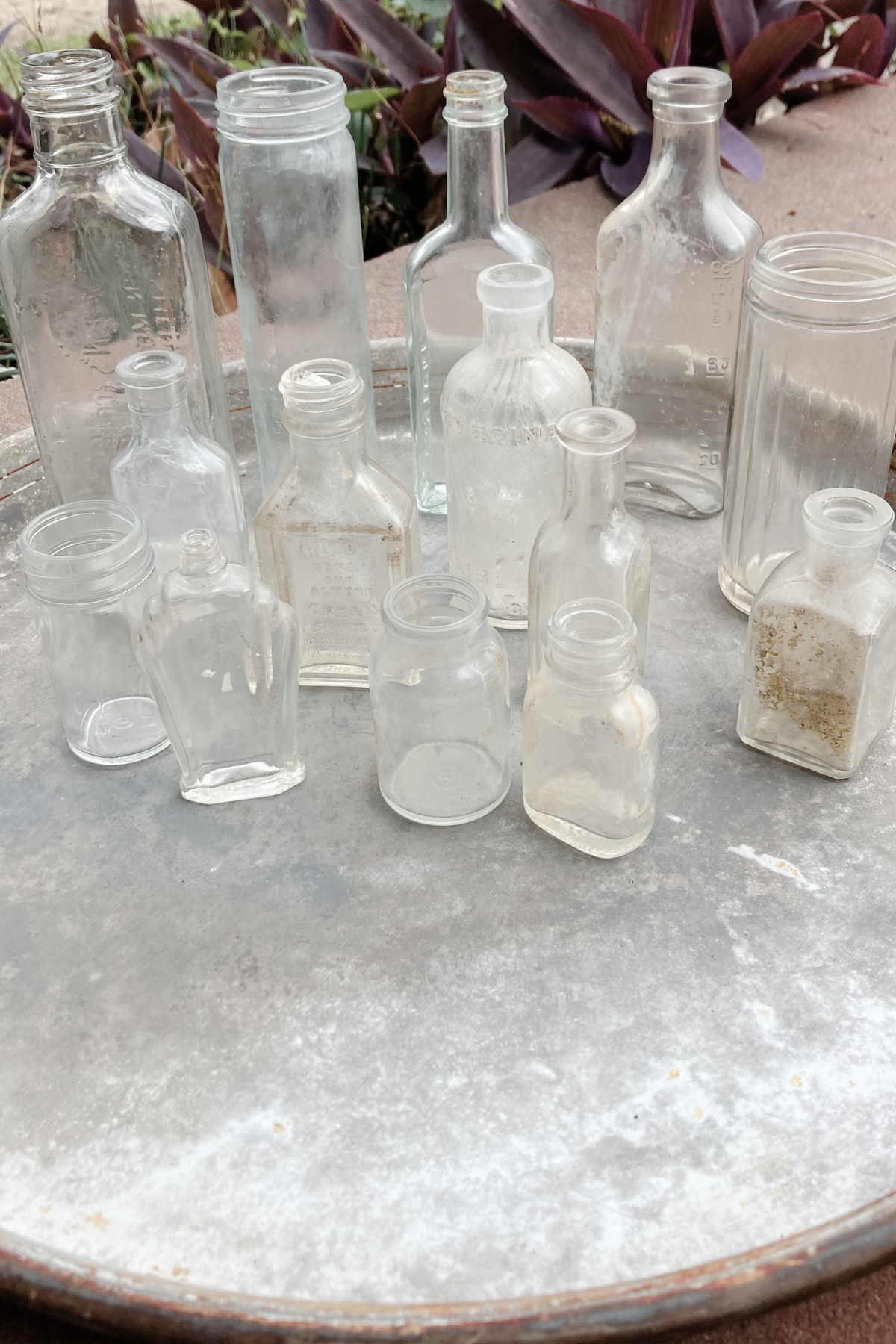 Vintage Lot of 14 Glass Unwashed Bottles