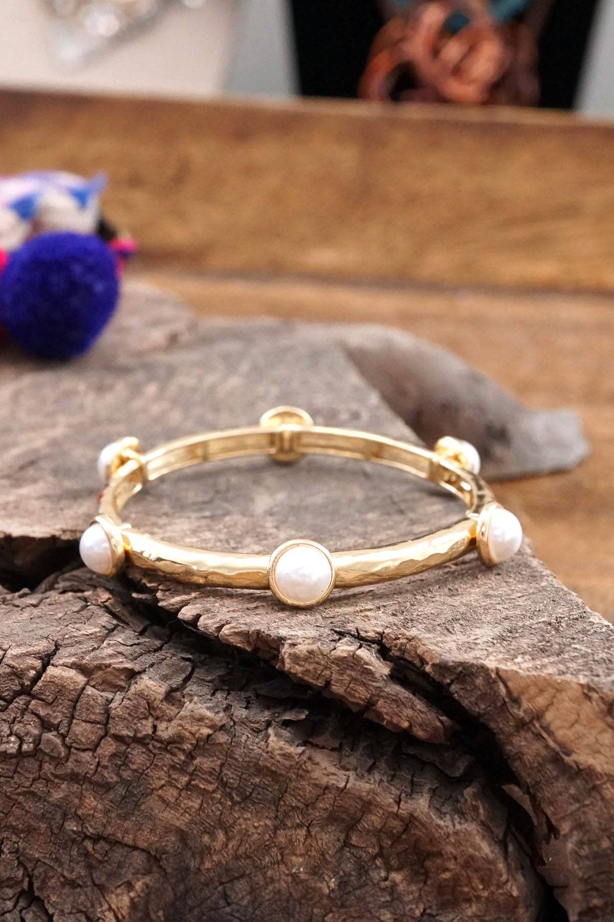 Jeweled Golden Bangle with Semi Precious Stone Dots