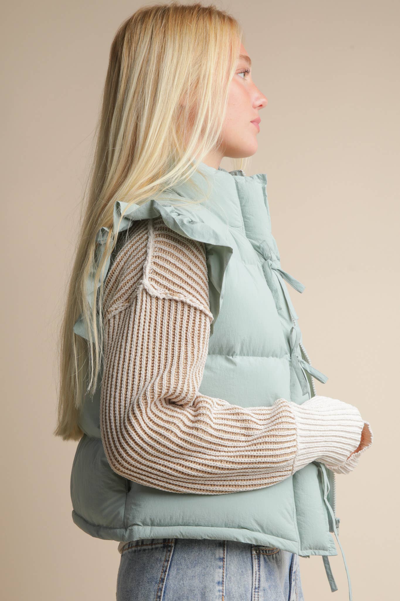 Puffer Vest w/ Ruffle Sleeve