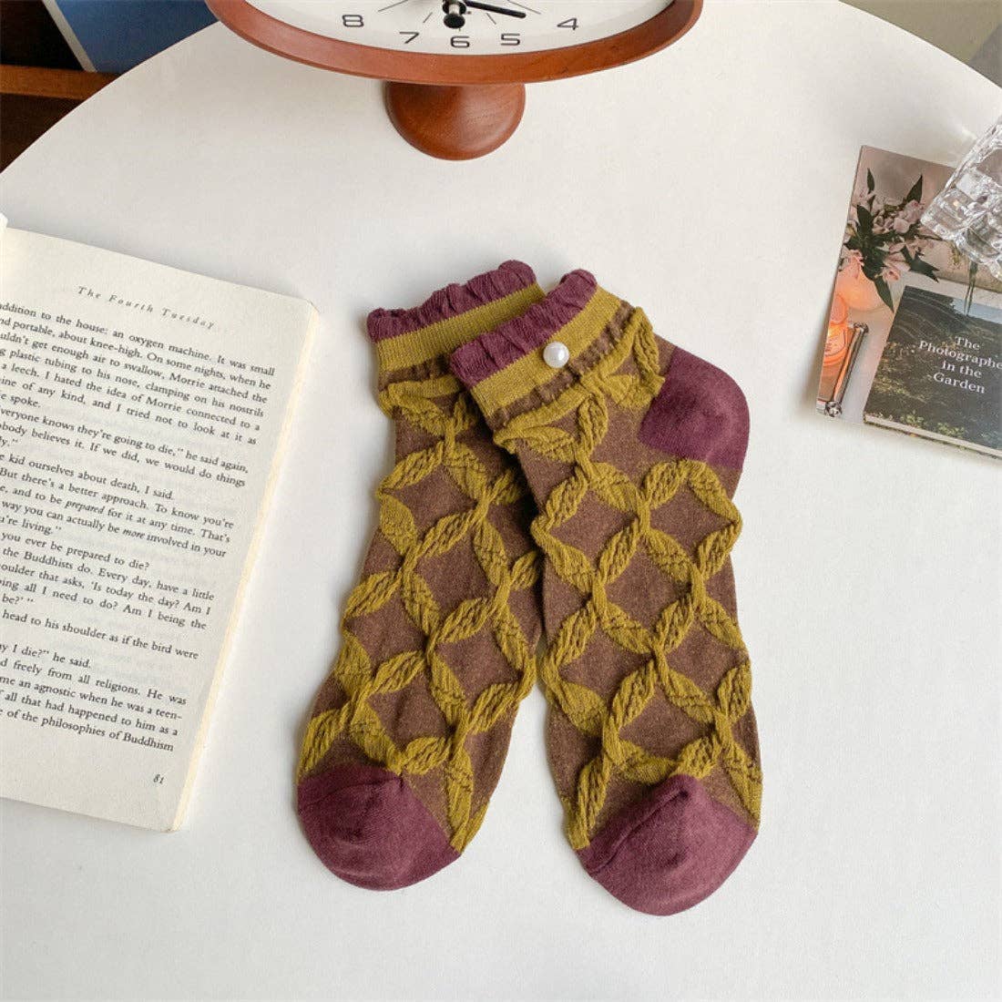 Rufia Ruffle Pearl Decorated Ankle Socks