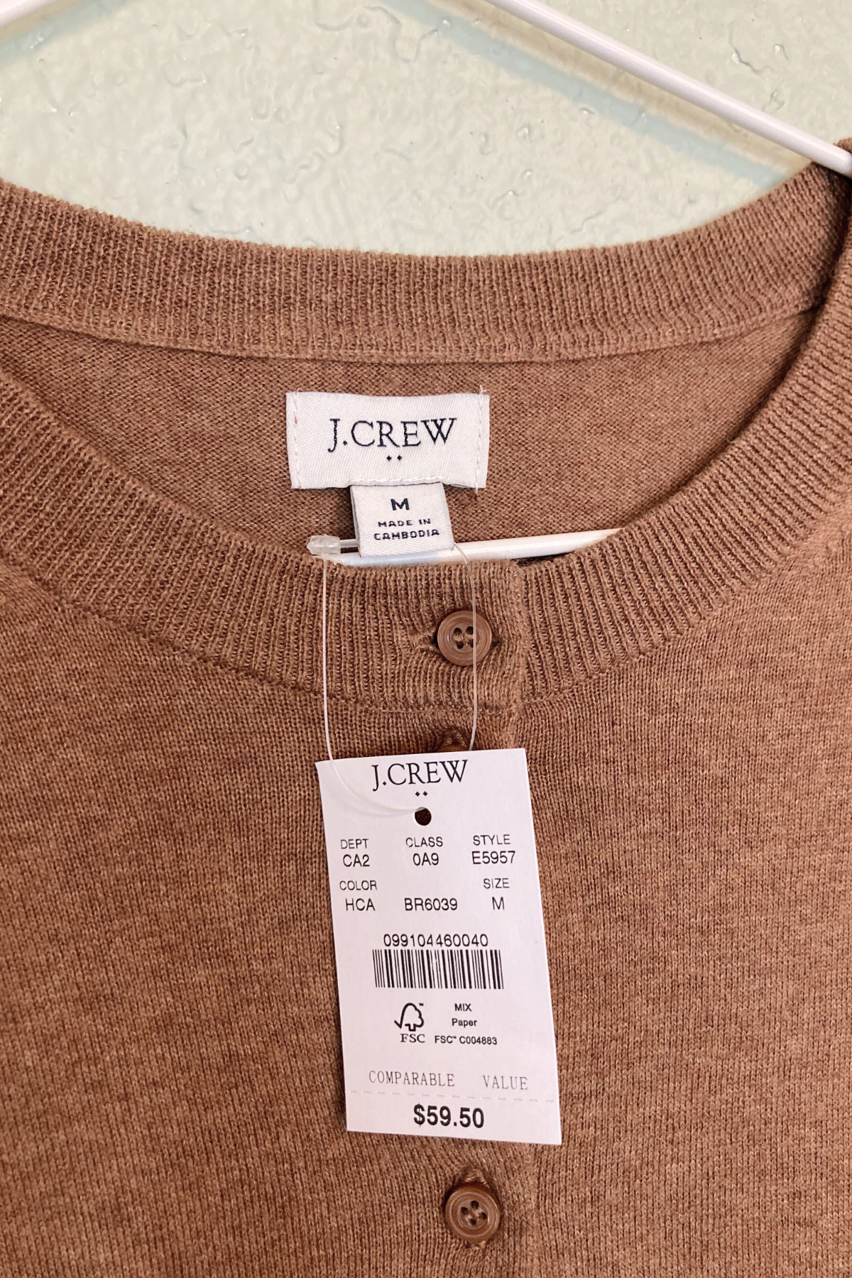 Thrifted J. Crew Brown Cotton Cardigan (NWT) - Size Medium