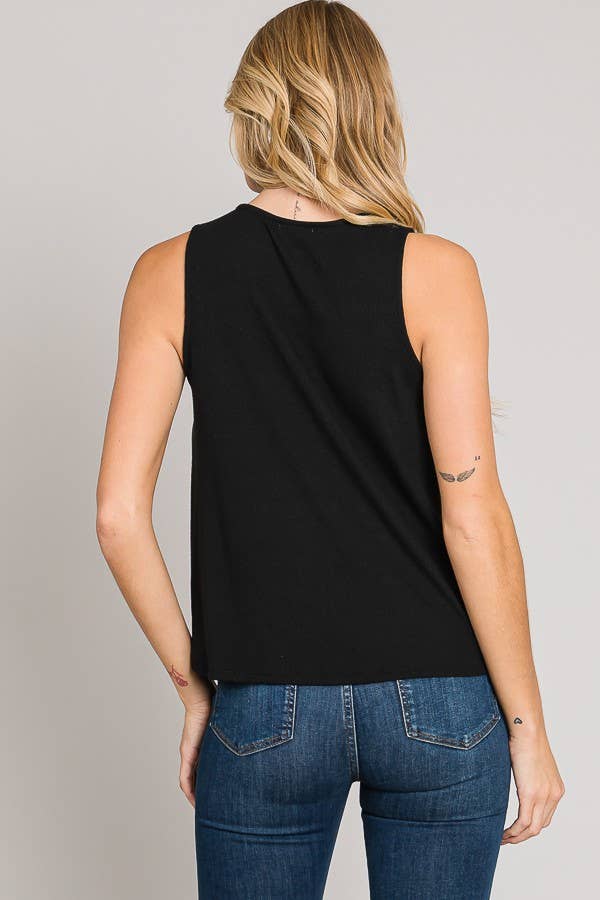 Sleeveless Asymmetric Ruffle Hem Vegan Leather Top