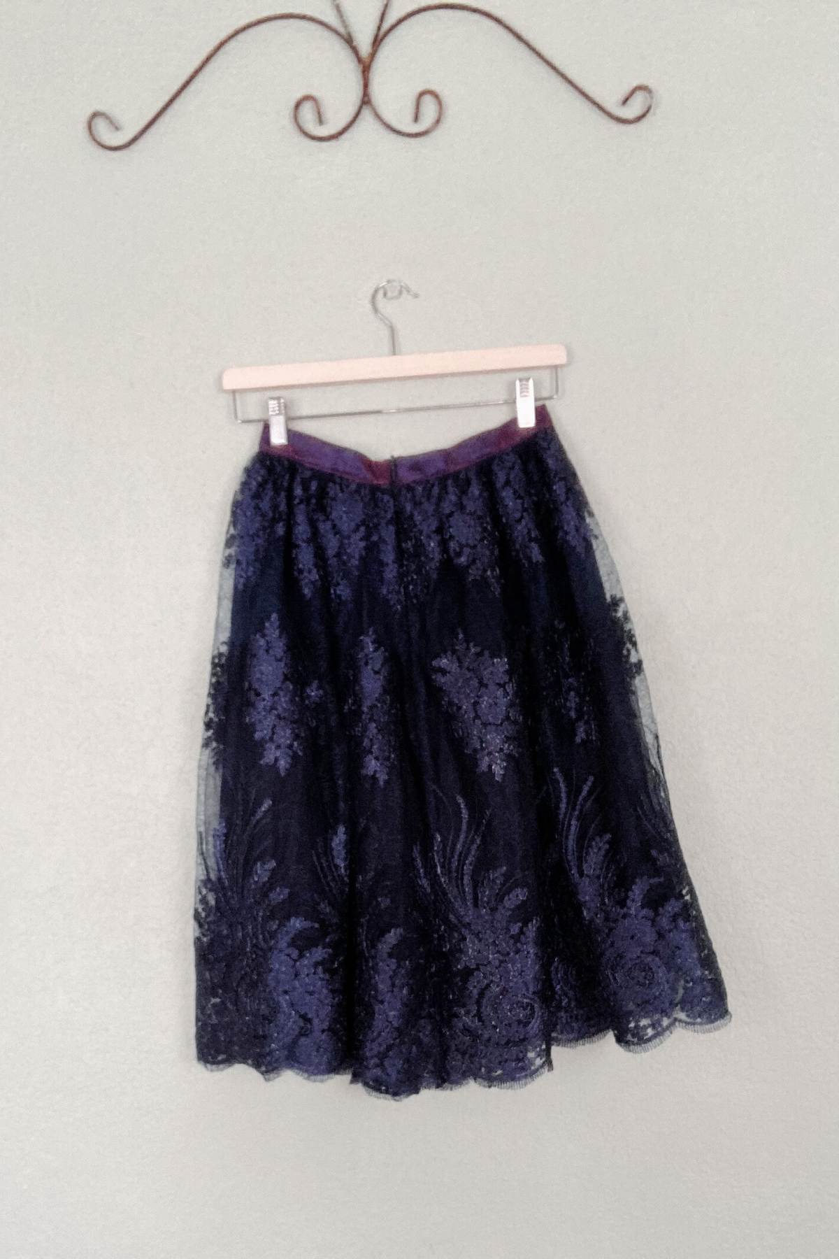 Navy Blue Floral Lace Midi Skirt