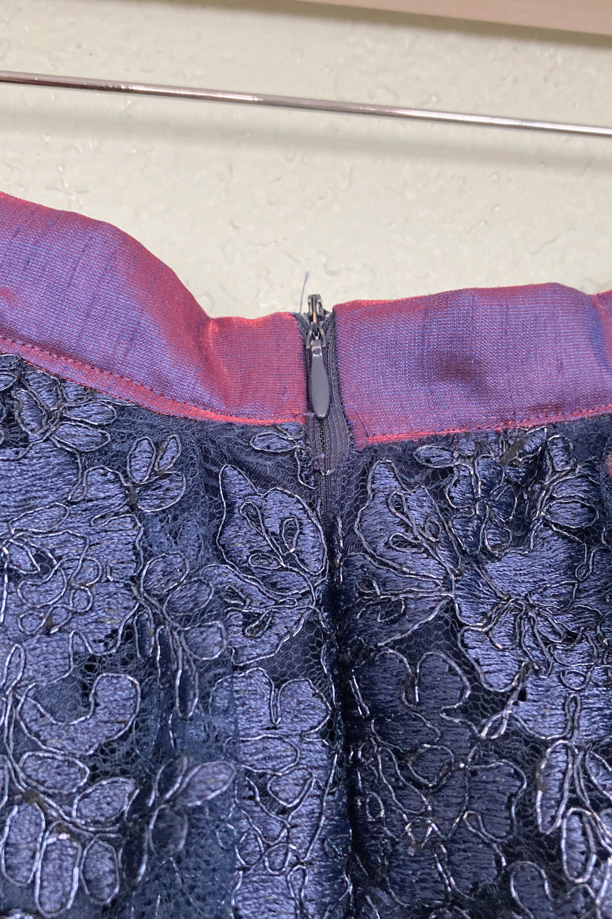 Navy Blue Floral Lace Midi Skirt