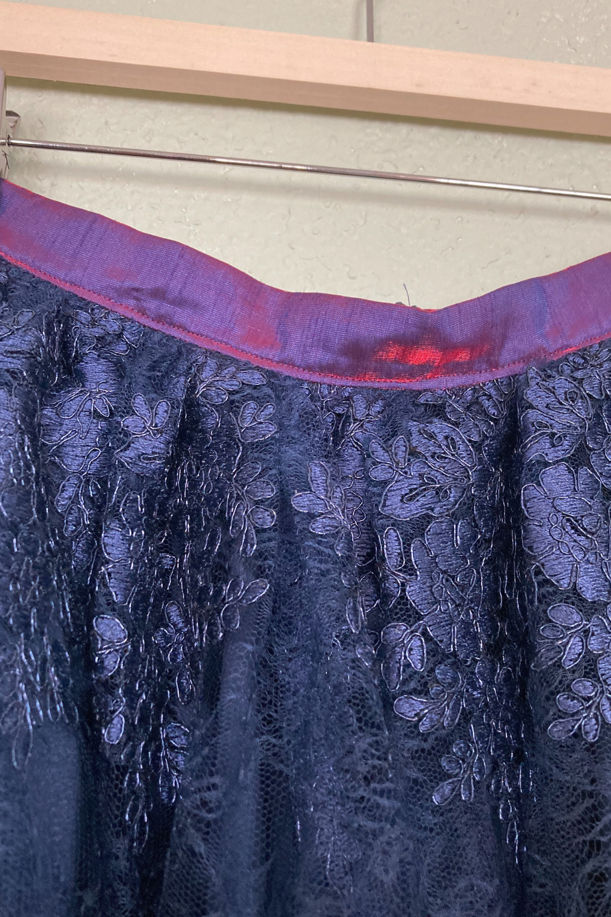 Navy Blue Floral Lace Midi Skirt