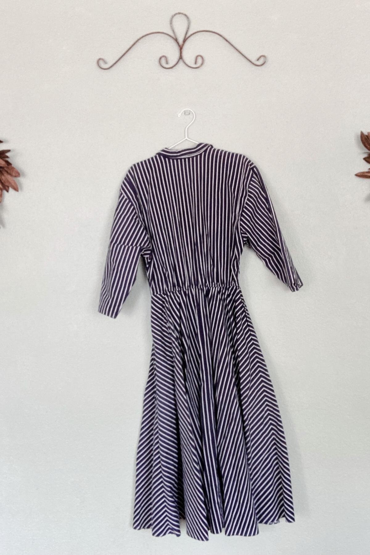 Vintage Herman Marcus Navy Striped Cotton Dress - Size 13/14