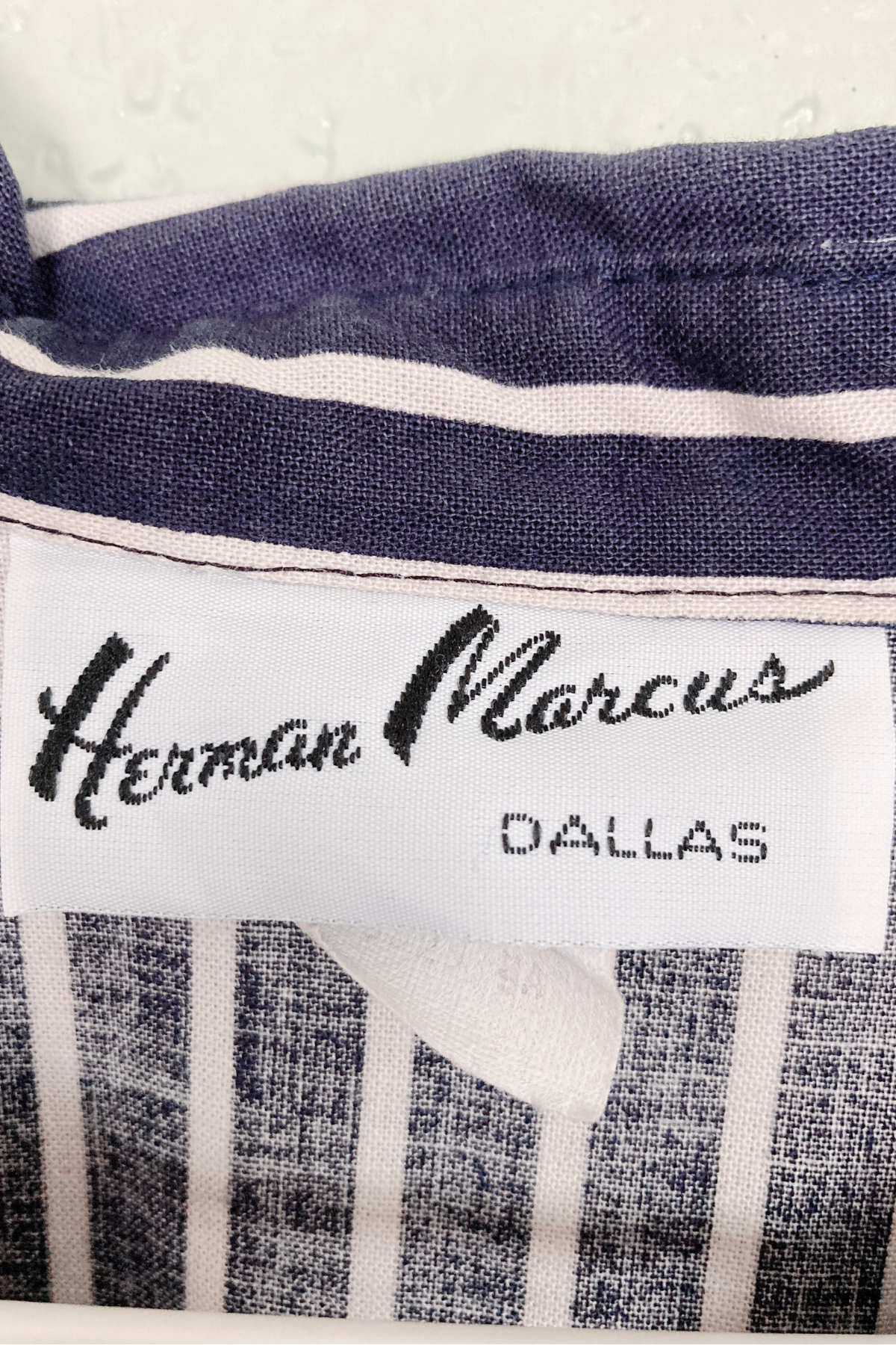 Vintage Herman Marcus Navy Striped Cotton Dress - Size 13/14