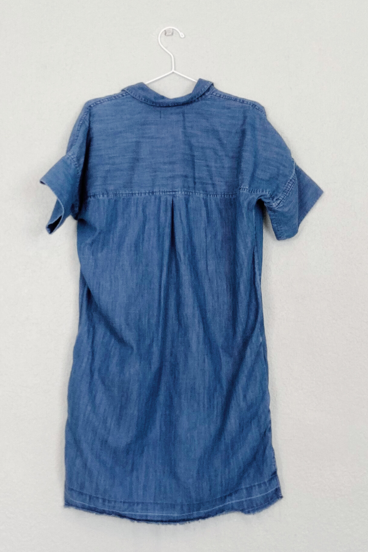 Thrifted Madewell Denim Shirt Dress with Pockets & Worn Hem - Size Small