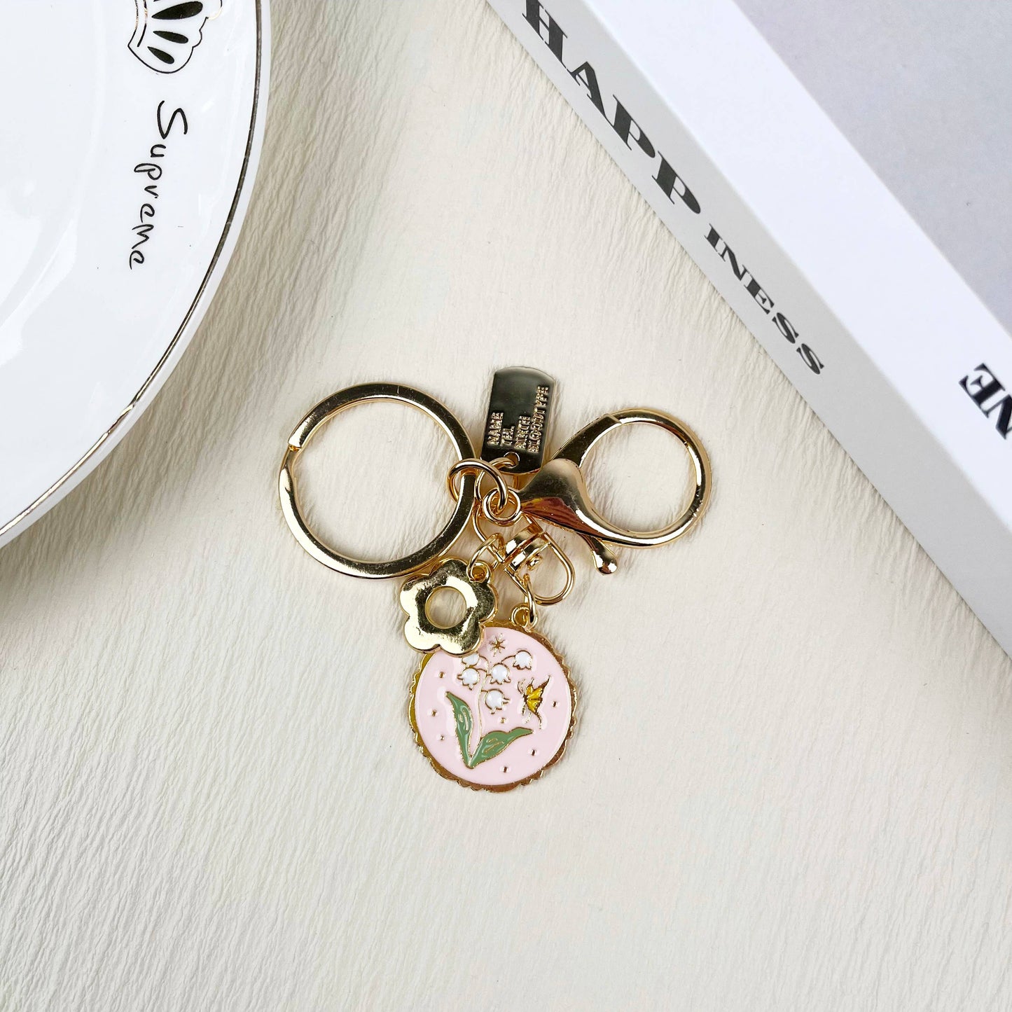 Lily of the Valley Keychain- Pink Pendant