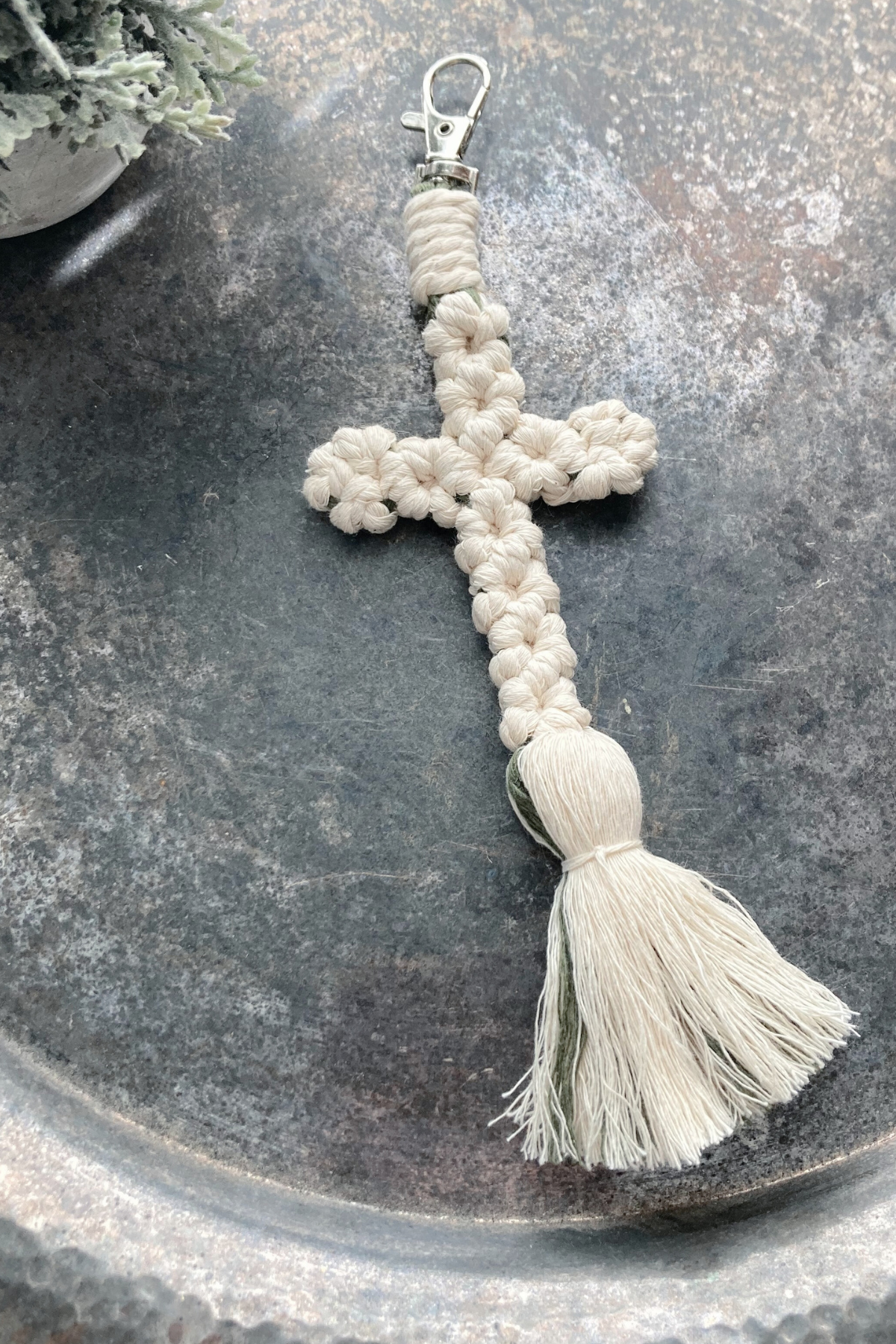 Handmade Macrame Cross Keychain