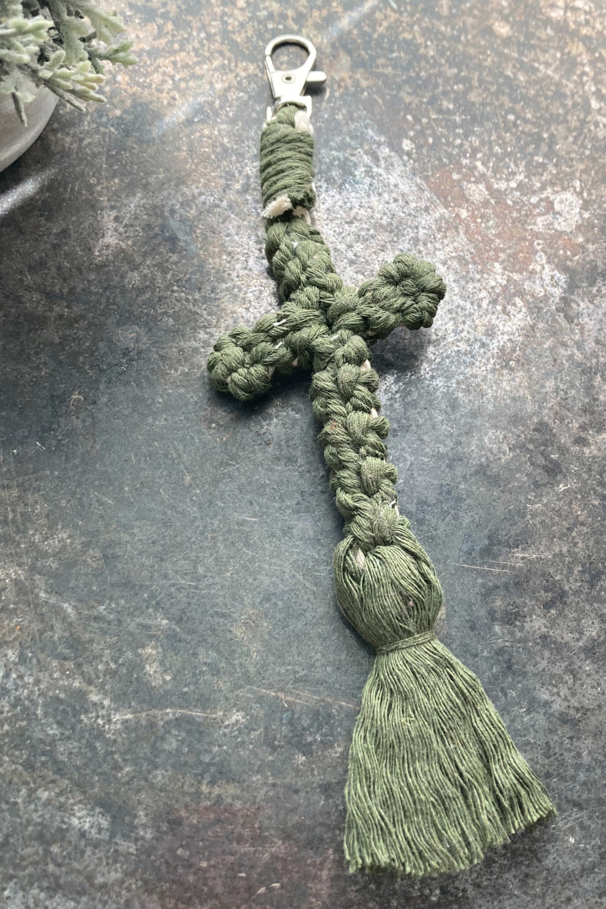 Handmade Macrame Cross Keychain
