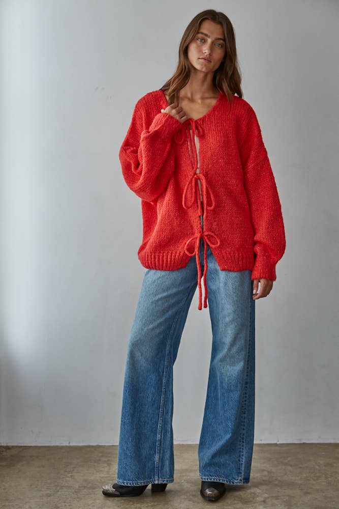 Oversized Knit Tie Front Sweater