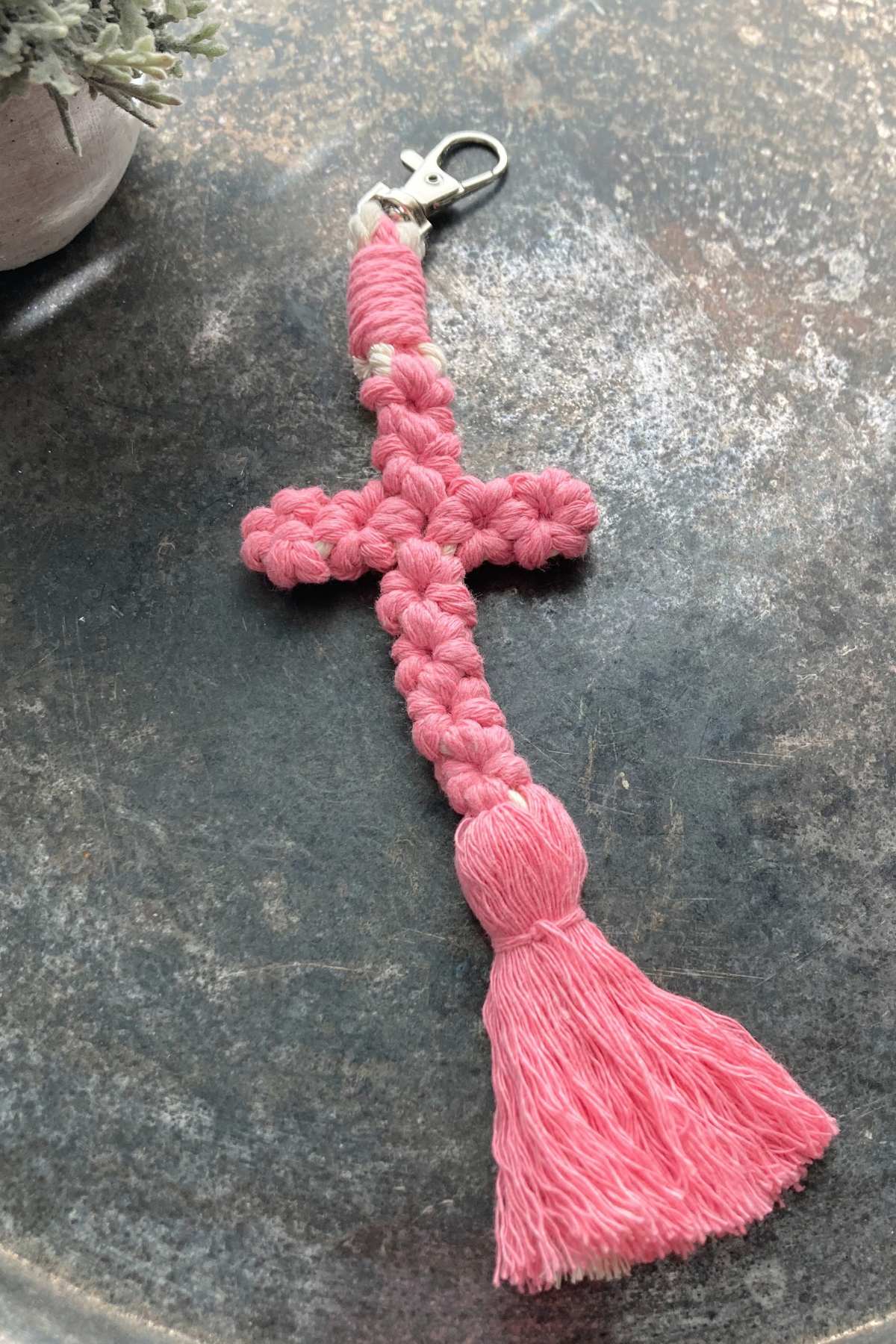 Handmade Macrame Cross Keychain