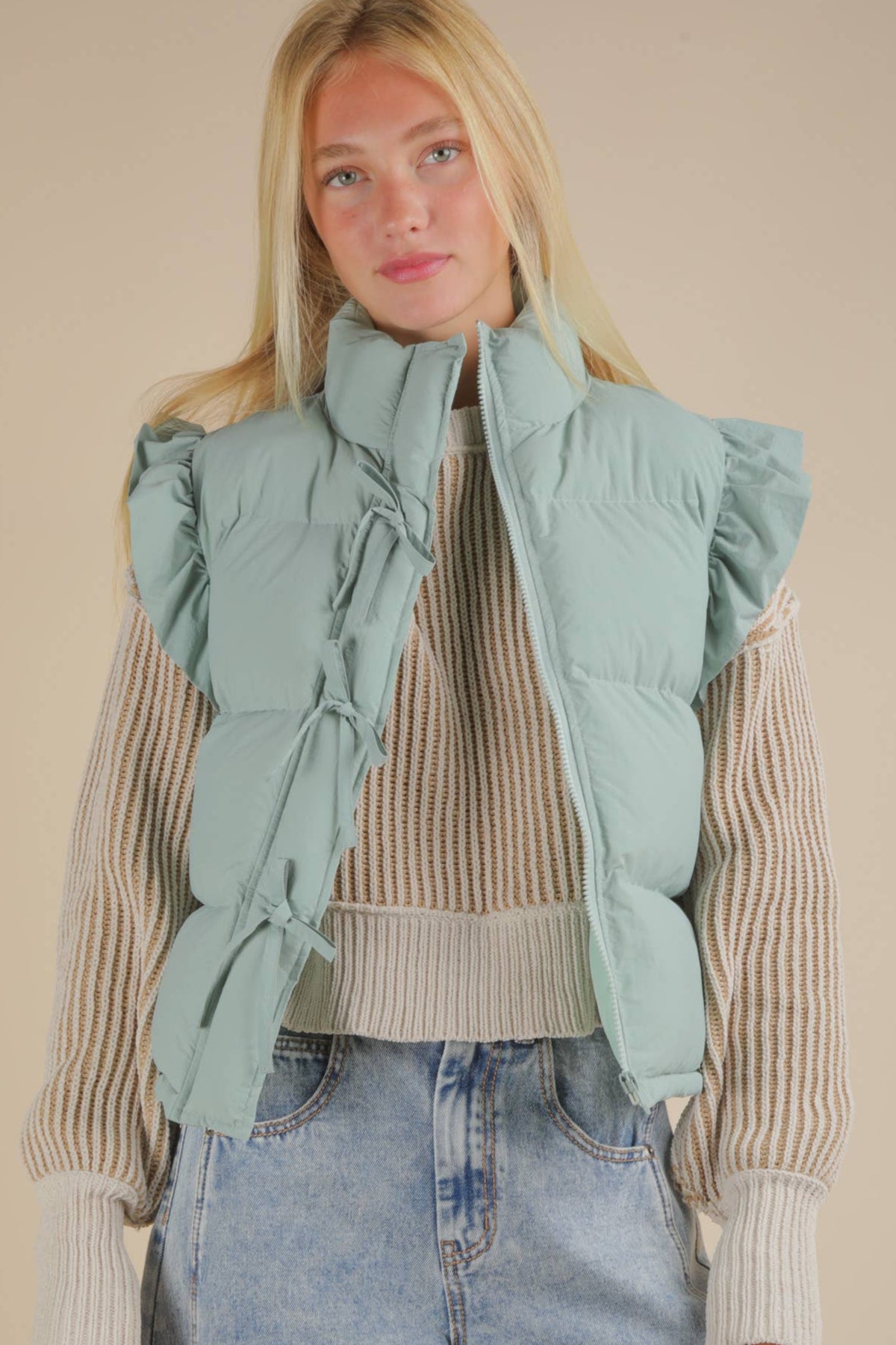 Puffer Vest w/ Ruffle Sleeve