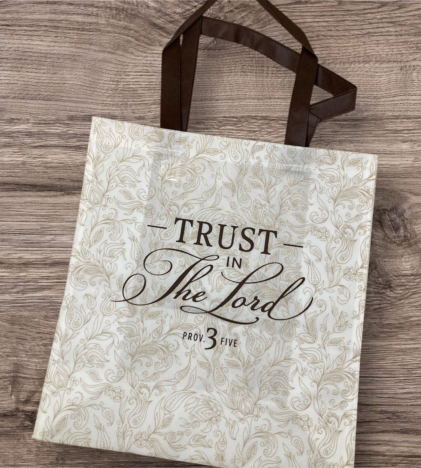 Tote White/Brown Trust in the Lord Prov. 3:5