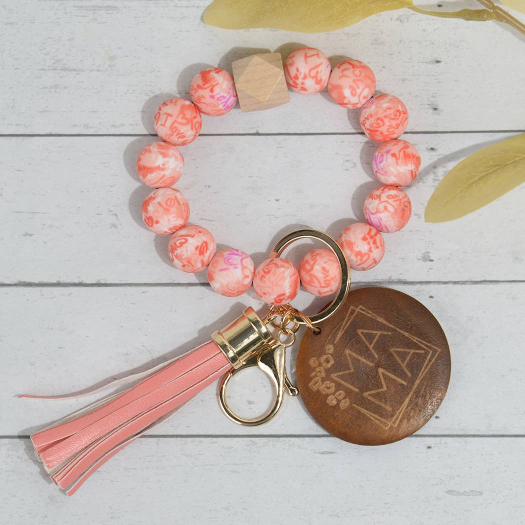 Mama Silicone Beaded Tassel Keychain