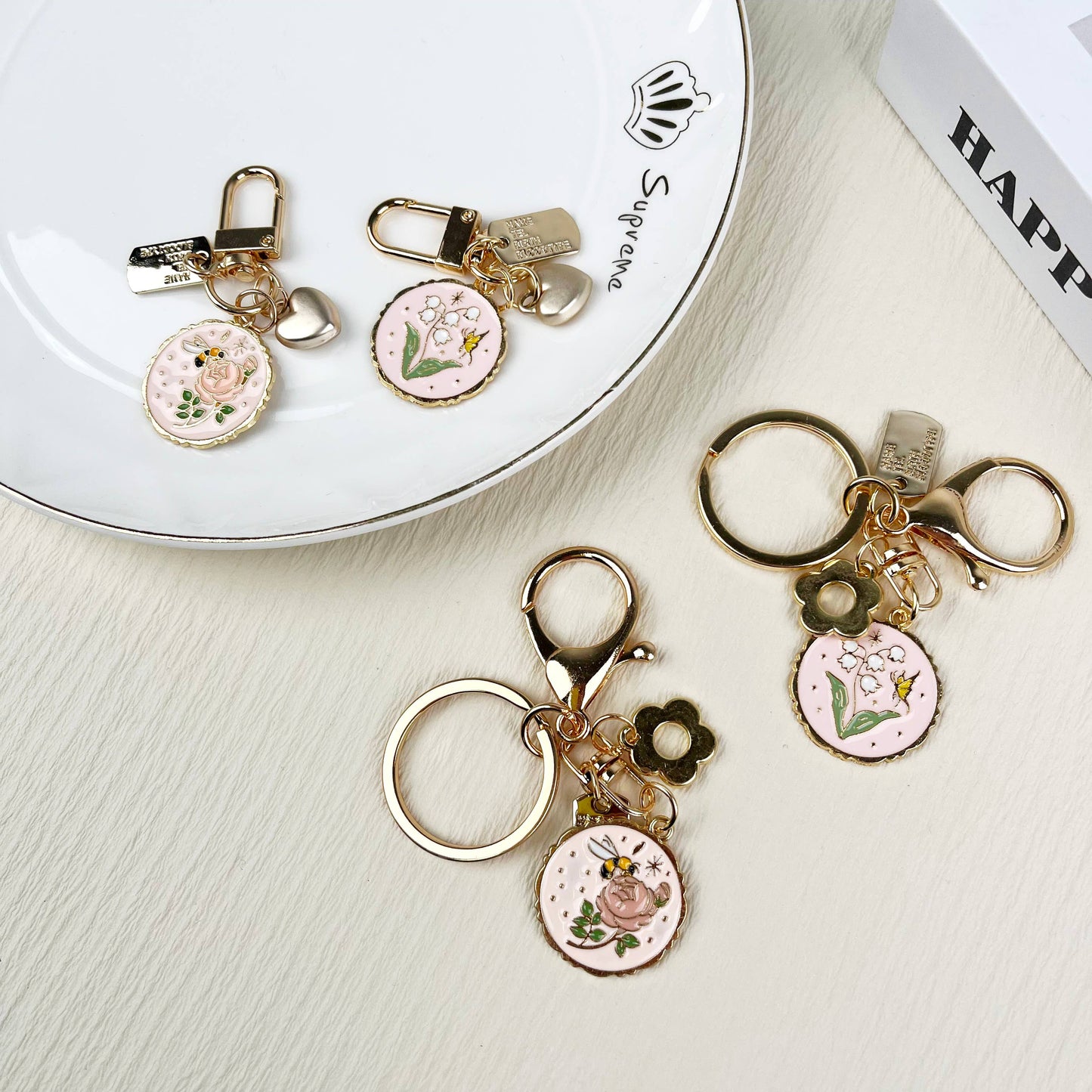 Lily of the Valley Keychain- Pink Pendant
