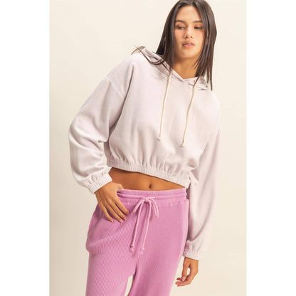 Cropped Velvet Pullover Hoodie - 2 Colors