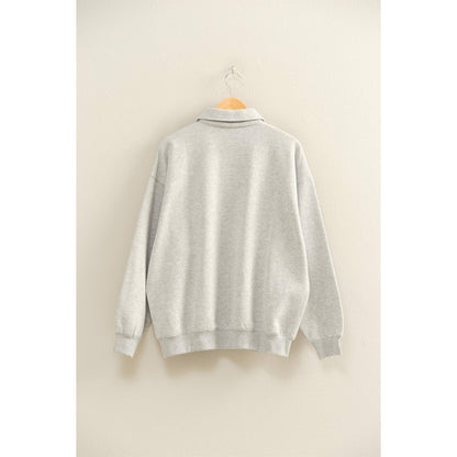 Oversized Polo Collared Pullover Sweatshirt