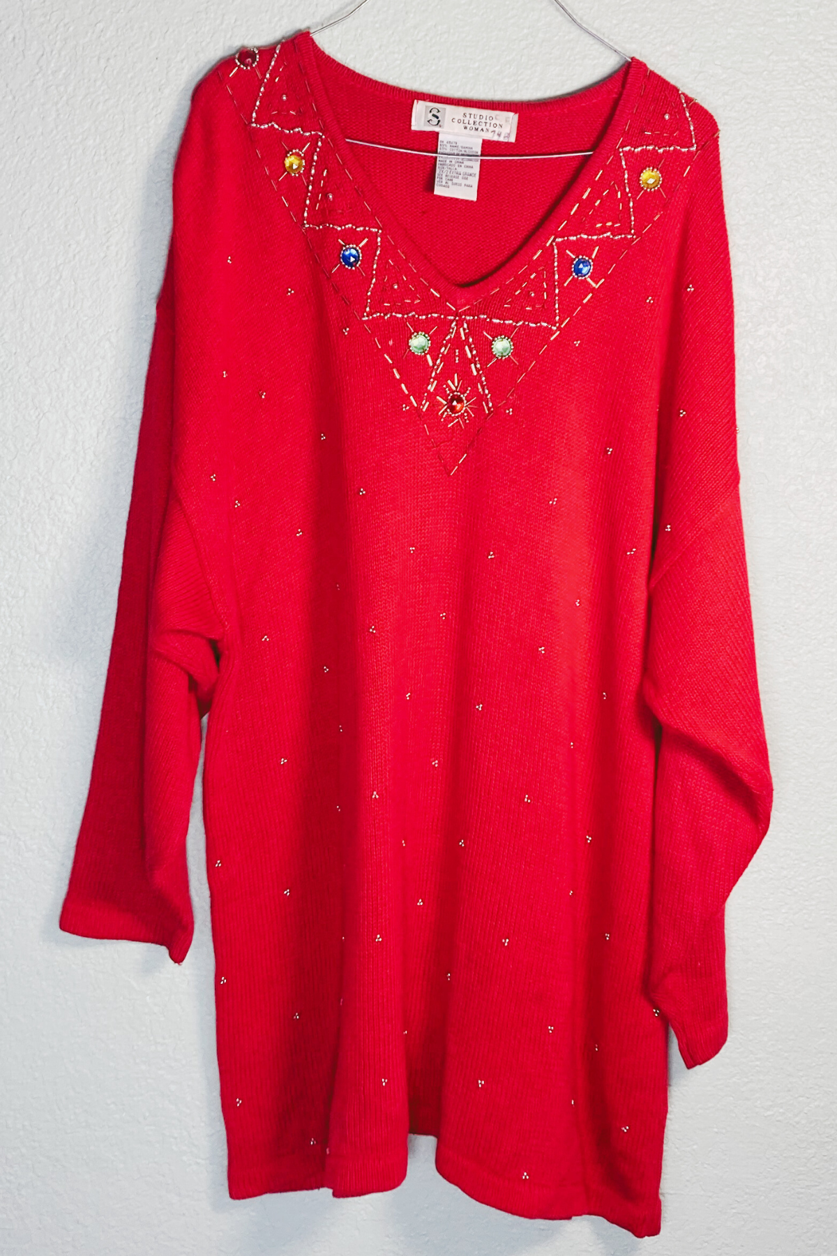 Vintage Studio Collection Woman Jeweled Red Sweater - Size 2X