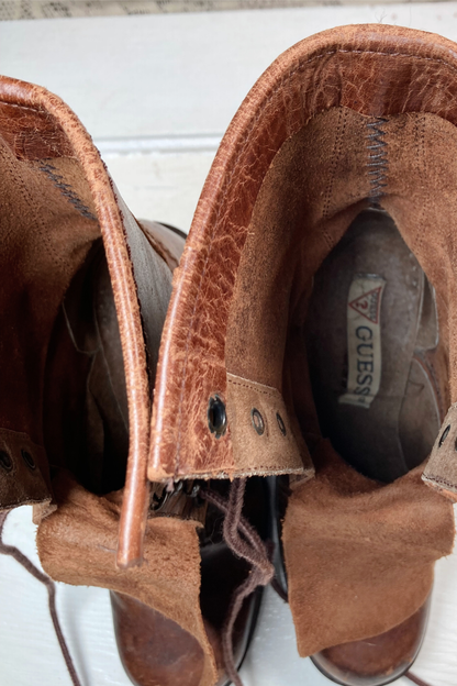 Thrifted Guess Brown High Heel Leather Boots- Size: measures 5-5.5