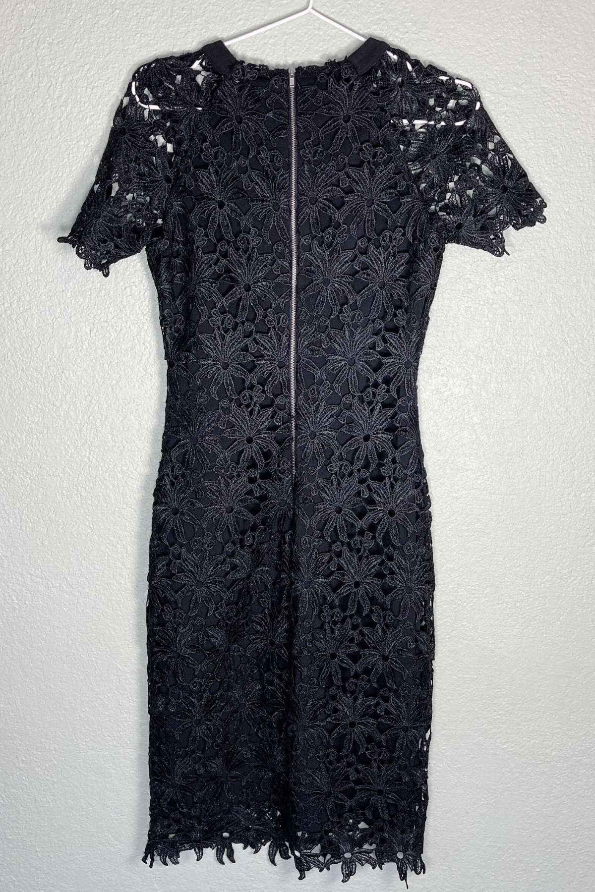 Thrifted Forcast Black Lace Midi Cap-Sleeve Dress - Size 6