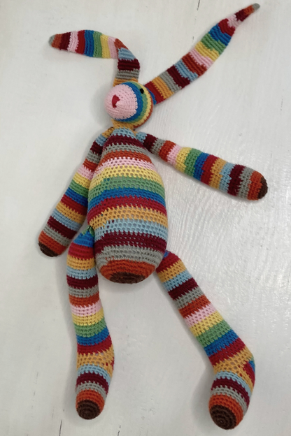 Thrifted Schylling Knit Rainbow Bunny