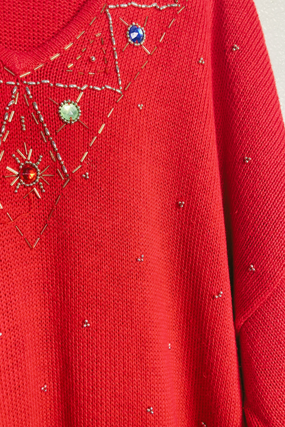 Vintage Studio Collection Woman Jeweled Red Sweater - Size 2X