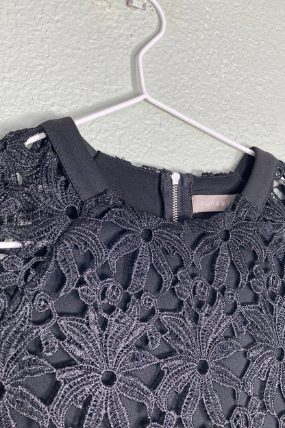 Thrifted Forcast Black Lace Midi Cap-Sleeve Dress - Size 6