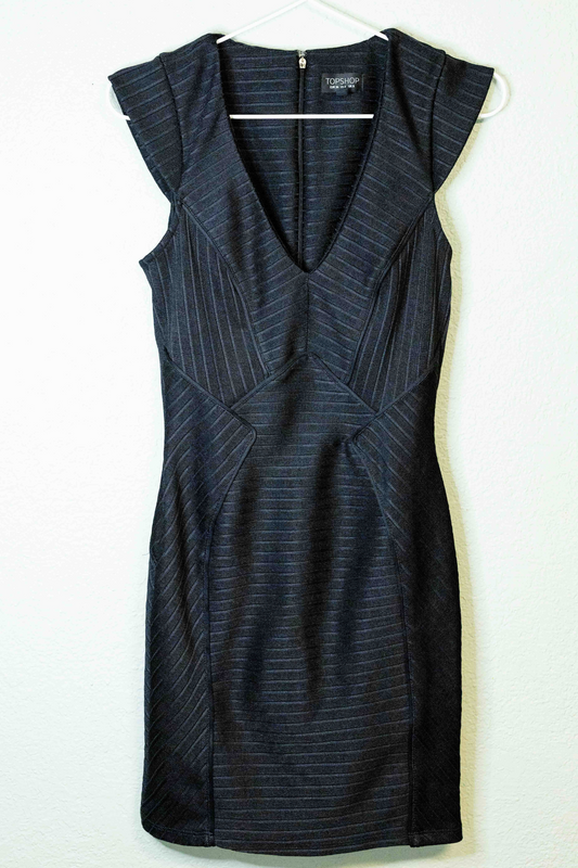 Thrifted Topshop Ribbed Black Dress - Size 4