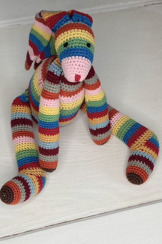 Thrifted Schylling Knit Rainbow Bunny