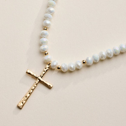 Glass Bead Cross Necklace - 3 Colors