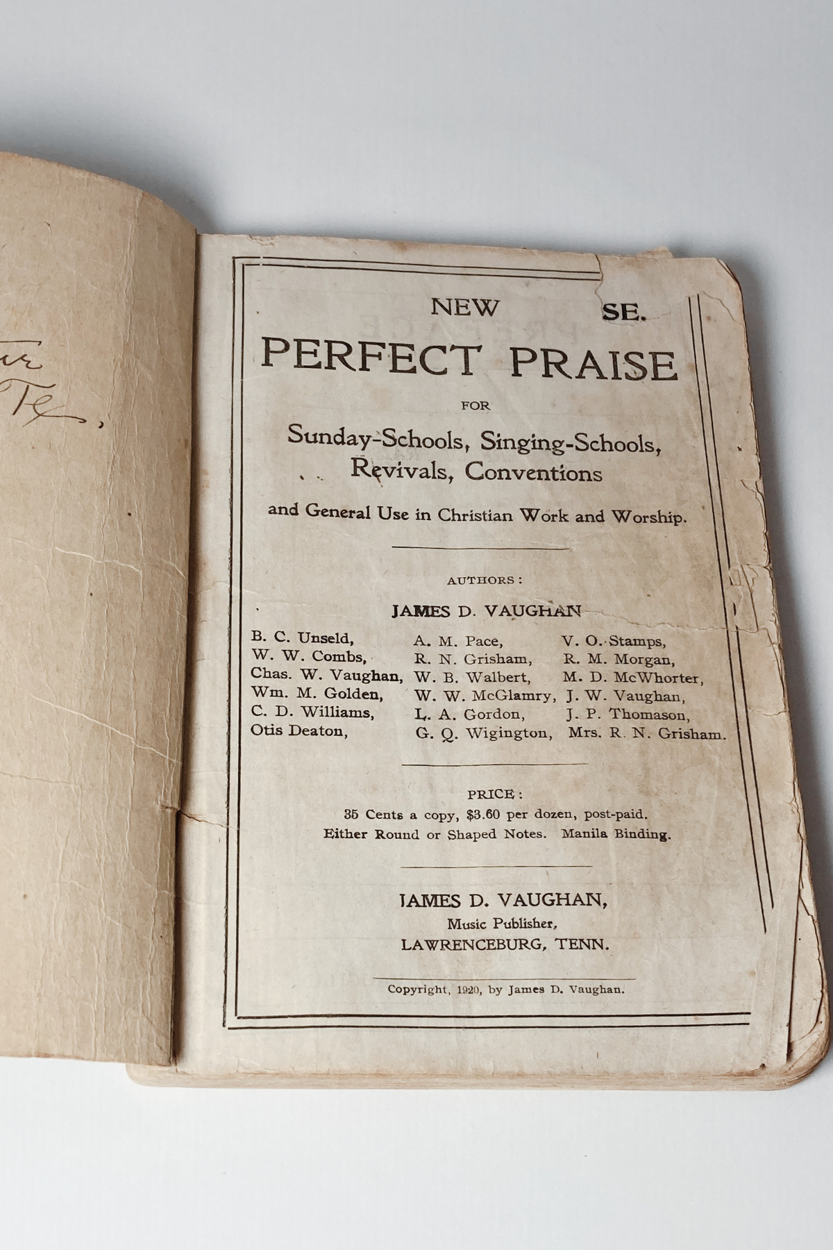 Vintage 1920 "New Perfect Praise" Songbook