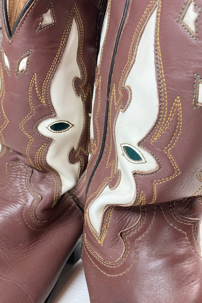 Vintage Justin Leather Embroidered Cowboy Boots- Men's Size 6D