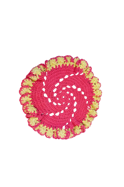 Vintage Handmade Pink & Yellow Doily