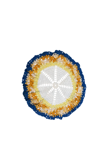 Vintage Handmade Blue, Yellow, & Orange Doily