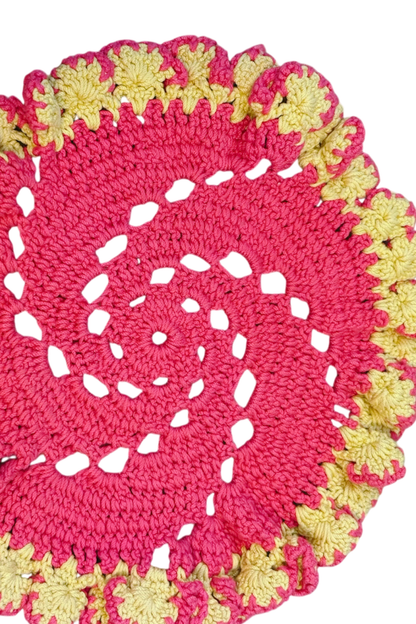 Vintage Handmade Pink & Yellow Doily