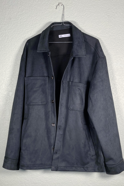 Thrifted Men's Zara Suede-Textured Overshirt - Size XL