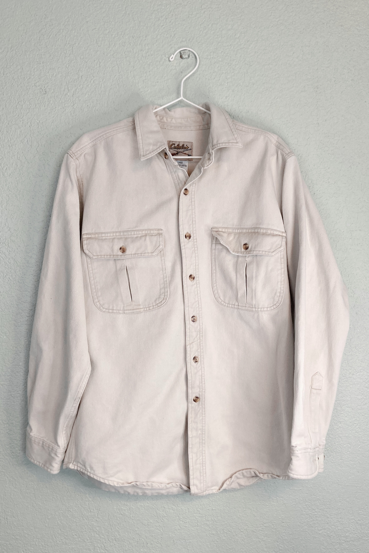 Thrifted Cabela's Beige Denim Jacket - Size Large