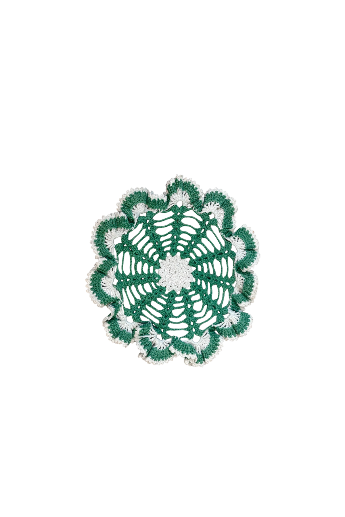 Vintage Handmade Green & White Doily
